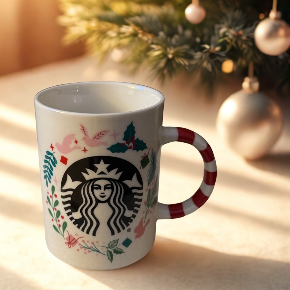 Starbucks Holiday Ceramic Mug Candy Cane Handle – Christmas Coffee Cup